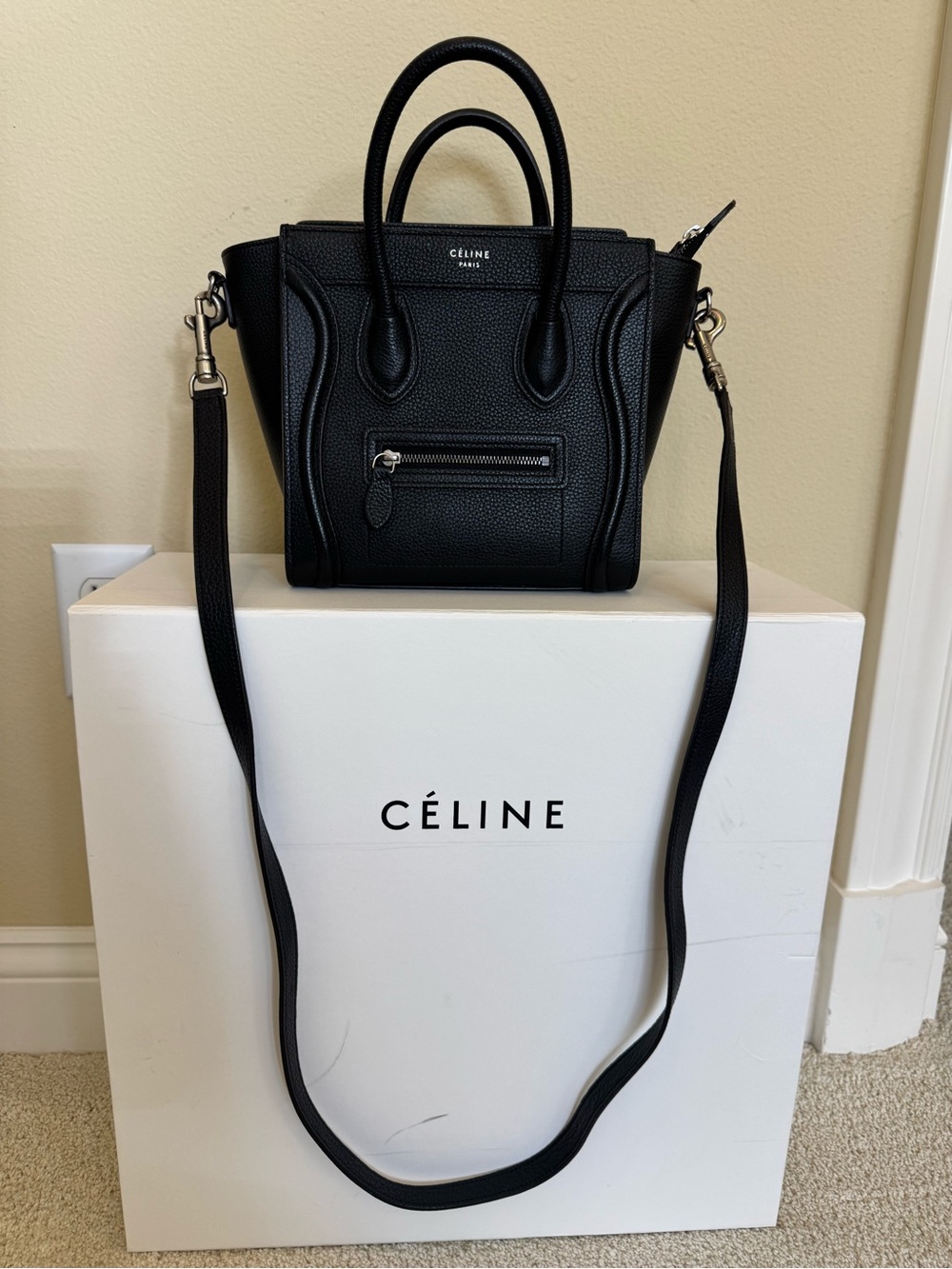 CELINE Black Nano Luggage Tote - Leather Crossbody